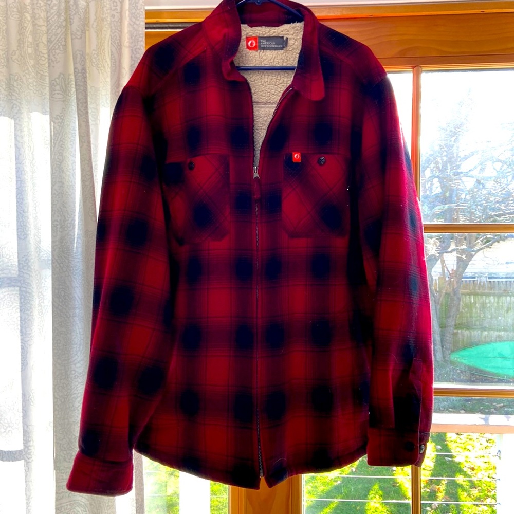 Red and black insulated shirt jacket